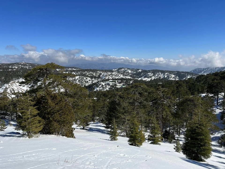 Snöklätt landskap i Troodos
